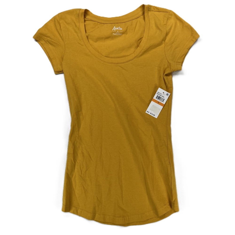 Aveto Juniors' Scoop-Neck Cap-Sleeve T-Shirt Cap sleeves Golden Rod Size S NWT
